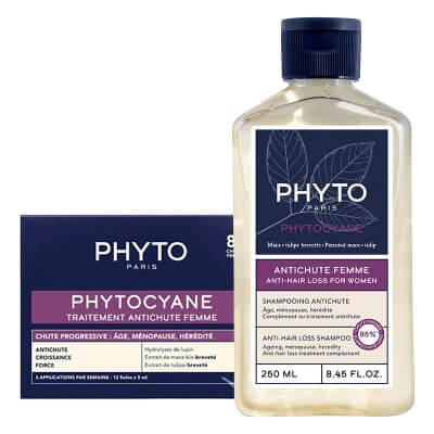 Phyto Phytocyane Set ZESTAW Kuracja przeciw postępującemu wypadaniu włosów dla kobiet 12x 5 ml + Rewitalizujący szampon dla kobiet 250 ml
