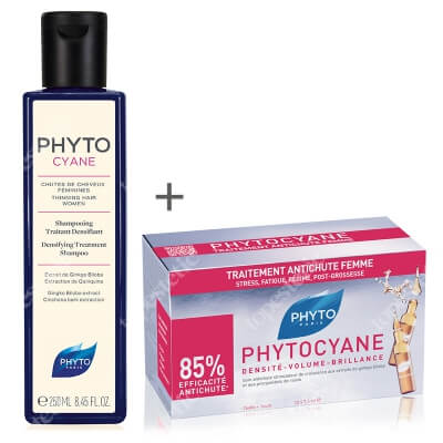 Phyto Phytocyane Set ZESTAW Szampon wzmacniający włosy 250 ml + Rewitalizujące ampułki przeciw wypadaniu włosów dla kobiet 12x7,5 ml