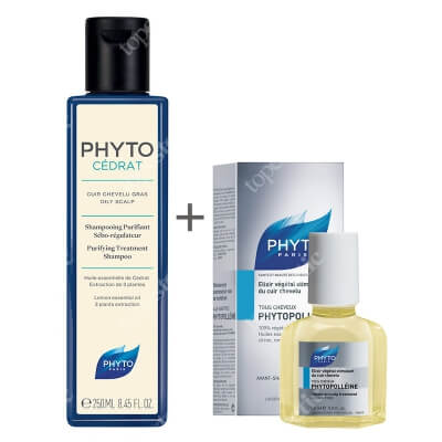 Phyto Phytopolleine + Phytocedrat ZESTAW Eliksir - podstawa pielęgnacji skóry głowy 25 ml + Szampon regulujący wydzielanie sebum 250 ml