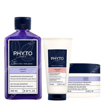 Phyto Violet Colour Set ZESTAW Maska neutralizująca żółte odcienie 200 ml + Szampon neutralizujący żółte odcienie 250 ml + Odżywka wzmacniająca blask 175 ml