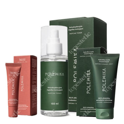 Polemika Matcha Care Pro + Matcha Cleanser + Matcha Toner ZESTAW Regenerująca maska do ust 12 ml + Masło oczyszczające 100 ml + Mgiełka tonizująca 150 ml
