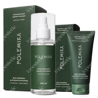 Polemika Matcha Toner + Matcha Cleanser ZESTAW Antyoksydacyjna mgiełka tonizująca 150 ml + Hydrofilne masło oczyszczające 100 ml