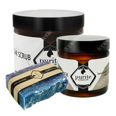 Purite Dead Sea Salt Soap + Body Scrub Cocoa + Body Butter Cocoa ZESTAW Mydło - Sól z morza martwego 100 g + Peeling do ciała kakao 250 ml + Masło kakaowe 120 ml