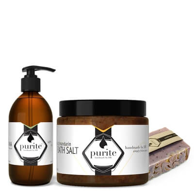 Purite Lavender + SHANTI + Tandarsin and Calendula ZESTAW Mydło 100 g + Olej 250 ml + Sól do kąpieli 650 g