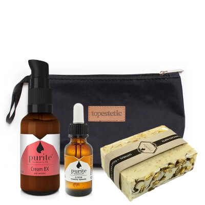 Purite Regenerating and Firming Set ZESTAW Mydło - Płatki owsiane 100 g + Eliksir 10 ml + Krem 30 ml + Kosmetyczka 1 szt