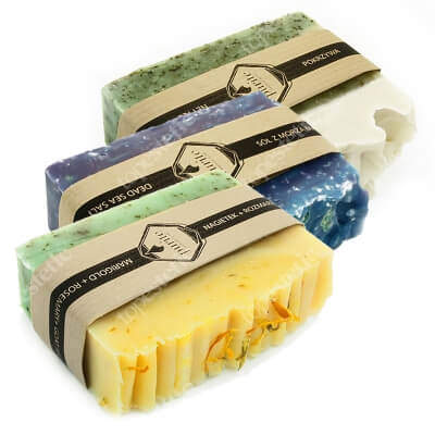 Purite Soap Trio 4 ZESTAW Nagietek z rozmarynem 100 g + Pokrzywa 100 g + Sól z morza martwego 100 g