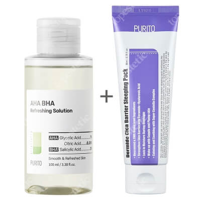 Purito AHA BHA Refreshing Solution + Dermide Cica Barrier Sleeping Pack  ZESTAW Złuszczająco-odświeżający płyn z AHA BHA 100 ml + Krem na noc z wyciągiem z wąkroty azjatyckiej 80 ml