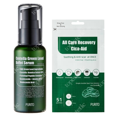 Purito All Care Recovery Cica - Aid + Centella Green Level Buffet Serum ZESTAW Plastry do stosowania punktowo 51 szt + Odżywcze serum 60 ml
