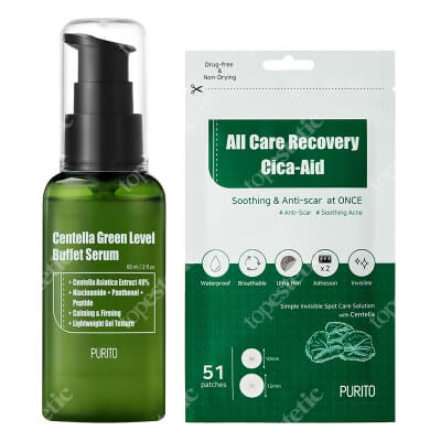 Purito All Care Recovery Cica - Aid + Centella Green Level Buffet Serum ZESTAW Plastry do stosowania punktowo 51 szt + Odżywcze serum 60 ml