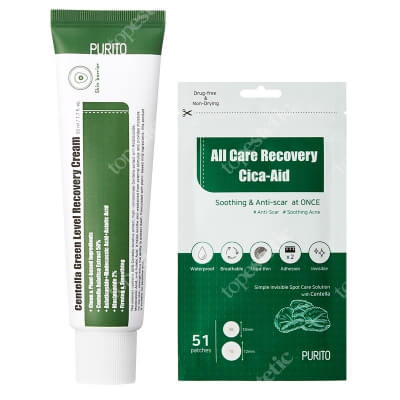 Purito All Care Recovery Cica - Aid + Centella Green Level Recovery Cream ZESTAW Plastry do stosowania punktowo 51 szt + Regenerujący krem 50 ml