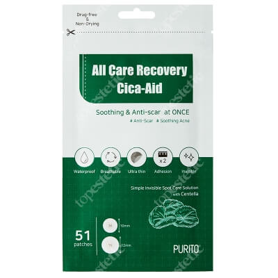 Purito All Care Recovery Cica - Aid Plastry do stosowania punktowo na stany zapalne i do pielęgnacji blizn 51 szt