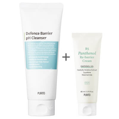 Purito B5 Panthenol Re-barrier Cream + Defence Barrier PH Cleanser ZESTAW Krem 80 ml + Żel oczyszczający o działaniu ochronnym 150 ml