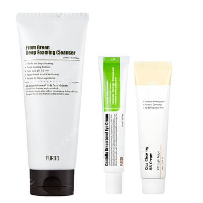 Purito Basic Set ZESTAW Krem BB cica (21 Light Beige) 30 ml + Krem pod oczy 30 ml + Pianka myjąca 150 ml