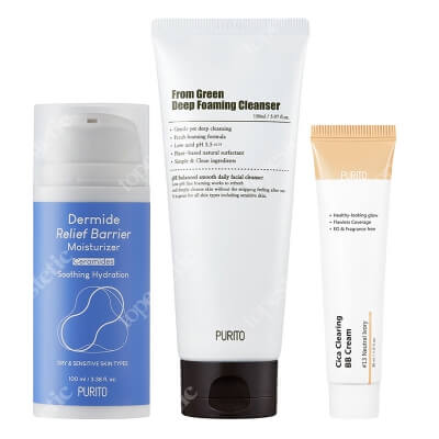 Purito BB Cream + Cleanser + Barrier Moisturizer ZESTAW Krem BB (13 Neutral Ivory) 30 ml + Pianka myjąca 150 ml + Odbudowujący krem z ceramidami 100 ml