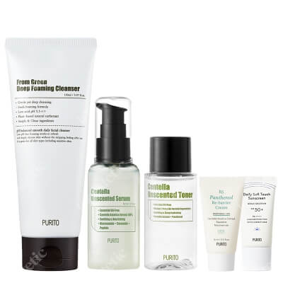 Purito Beauty Face ZESTAW Krem przeciwsłoneczny 15 ml + Pianka myjąca 150 ml + Krem z pantenolem 15 ml + Toner 30 ml + Serum 60 ml