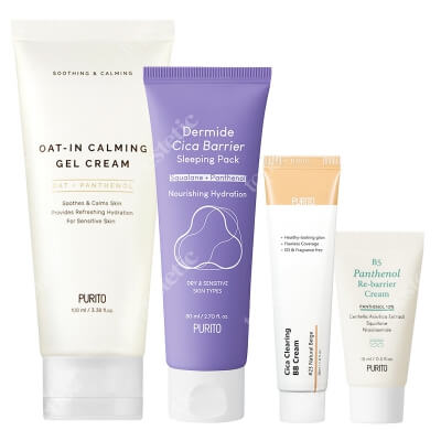 Purito Calming Set ZESTAW Krem BB cica (23 Natural Beige) 30 ml + Żel - krem 100 ml + Regenerujący krem 15 ml + Krem na noc 80 ml