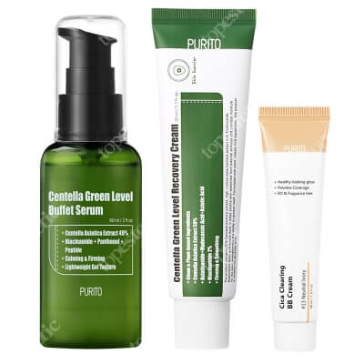 Purito Centella Green And BB Cream ZESTAW Odżywcze serum do twarzy 60 ml + Regenerujący krem 50 ml + Krem BB  (13 Neutral Ivory) 30 ml