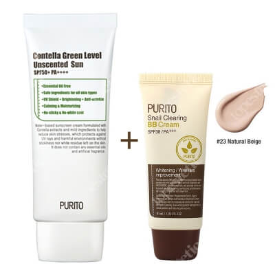 Purito Centella Green Sun SPF 50 + PA ++++ &Snail Clearing BB Cream ZESTAW Krem przeciwsłoneczny 60 ml + Krem BB (23 Naturalny beż) 30 ml