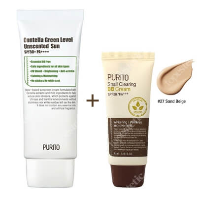 Purito Centella Green Sun SPF 50 + PA ++++ & Snail Clearing BB Cream ZESTAW Krem przeciwsłoneczny 60 ml + Krem BB ( 27 Piaskowy beż) 30 ml