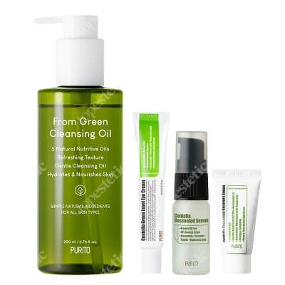 Purito Centella Green Level ZESTAW Serum 15 ml + Krem regenerujący 12 ml + Olejek oczyszczający 200 ml + Krem pod oczy 30 ml