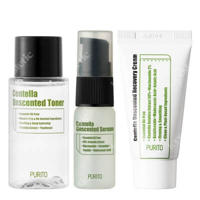 Purito Centella Unscented Mini Kit ZESTAW Toner 30 ml + Serum 15 ml + Krem regenerujący 12 ml