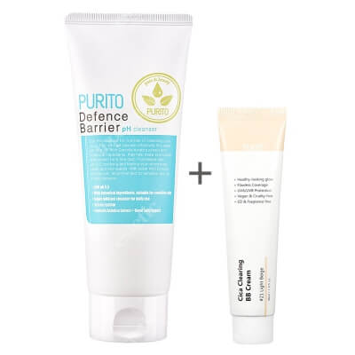 Purito Cica Clearing BB Cream + Defence Barrier PH Cleanser ZESTAW Krem BB cica ( odcien 21 Jasny beż ) 30 ml + Żel oczyszczający o działaniu ochronnym 150 ml