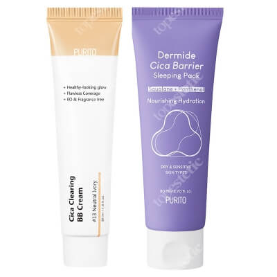 Purito Cica Clearing BB Cream + Dermide Cica Barrier Sleeping Pack  ZESTAW Krem BB (13 Neutral Ivory) 30 ml + Krem na noc 80 ml