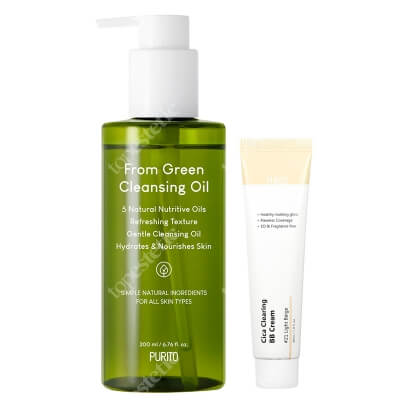 Purito Cica Clearing BB Cream + From Green Cleansing Oil ZESTAW Krem BB cica (21 Light Beige) 30 ml + Olejek oczyszczający 200 ml