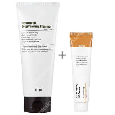 Purito Cica Clearing BB Cream + From Green Deep Foaming Cleanser ZESTAW Krem BB cica ( odcien 27 Piaskowy beż ) 30 ml + Dogłębnie oczyszczająca pianka myjąca 150 ml