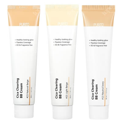 Purito Cica Clearing BB Cream Mix Colour ZESTAW Krem BB cica (23 Natural Beige) 30 ml + Krem BB (13 Neutral Ivory) 30 ml + Krem BB cica (21 Light Beige) 30 ml