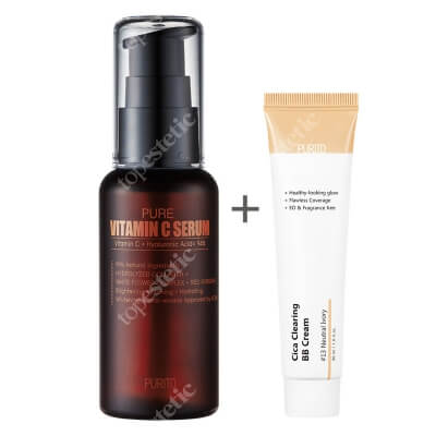 Purito Cica Clearing BB Cream + Pure Vitamin C Serum ZESTAW Krem BB (13 Neutral Ivory) 30 ml + Przeciwzmarszczkowe serum z witaminą C 60 ml