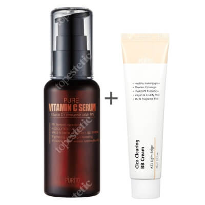 Purito Cica Clearing BB Cream + Pure Vitamin C Serum ZESTAW Krem BB cica ( odcien 21 Jasny beż ) 30 ml + Przeciwzmarszczkowe serum z witaminą C 60 ml