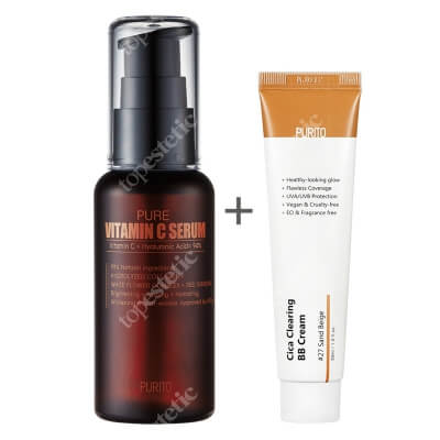 Purito Cica Clearing BB Cream + Pure Vitamin C Serum ZESTAW Krem BB cica ( odcien 27 Piaskowy beż ) 30 ml + Przeciwzmarszczkowe serum z witaminą C 60 ml