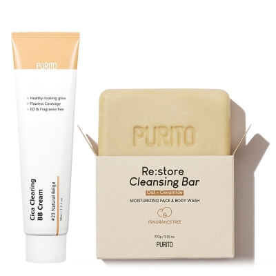 Purito Cleansing Bar + BB Cream ZESTAW Odżywcza kostka do mycia 100 g + Krem BB cica (23 Natural Beige) 30 ml