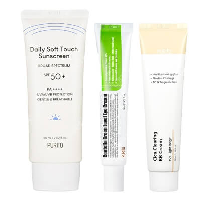 Purito Daily Soft Skin Set ZESTAW Krem BB cica (21 Light Beige) 30 ml + Krem SPF 50 60 ml + Krem pod oczy30 ml