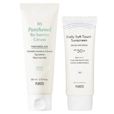 Purito Daily Soft Touch Sunscreen SPF 50+ PA++++ + B5 Panthenol Re-barrier Cream ZESTAW Krem przeciwsłoneczny z ceramidami 60 ml + Krem 80 ml
