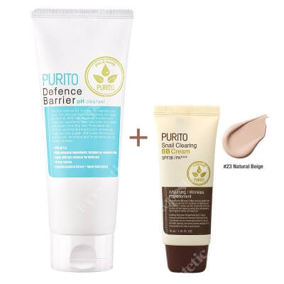 Purito Defence Barrier PH Cleanser + Snail Clearing BB Cream Natural Beige ZESTAW Żel oczyszczający o działaniu ochronnym 150 ml + Krem BB z wyciągiem ze śluzu ślimaka (odcień 23 Naturalny beż) 30 ml
