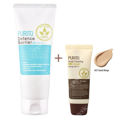 Purito Defence Barrier PH Cleanser + Snail Clearing BB Cream Sand Beige ZESTAW Żel oczyszczający o działaniu ochronnym 150 ml + Krem BB z wyciągiem ze śluzu ślimaka (odcień 27 Piaskowy beż) 30 ml