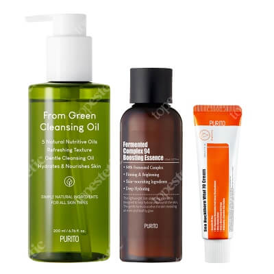 Purito Essence + Cream + Cleansing Oil ZESTAW Esencja 150 ml + Krem rewitalizujący 50 ml + Olejek oczyszczający 200 ml