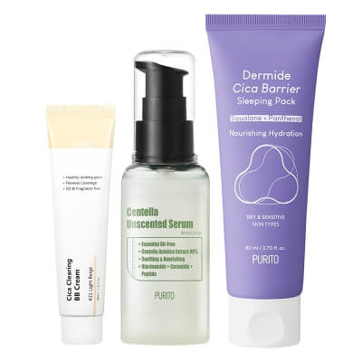 Purito Favorite Set ZESTAW Serum 60 ml + Krem BB cica (21 Light Beige) 30 ml + Krem na noc 80 ml