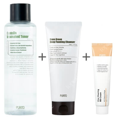 Purito Foaming Cleanser + Centella Unscented Toner + Cica Clearing BB Cream ZESTAW Pianka 150 ml + Toner z wąkrotką azjatycką 200 ml + Krem BB ( 23 Nat. beż ) 30 ml
