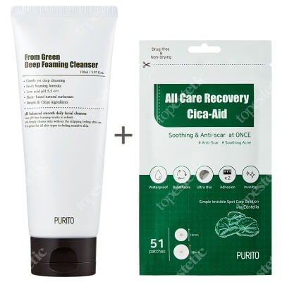 Purito From Green Deep Foaming Cleanser + All Care Recovery Cica - Aid ZESTAW Dogłębnie oczyszczająca pianka myjąca 150 ml + Plastry do stosowania punktowo na stany zapalne i do pielęgnacji blizn 51 szt