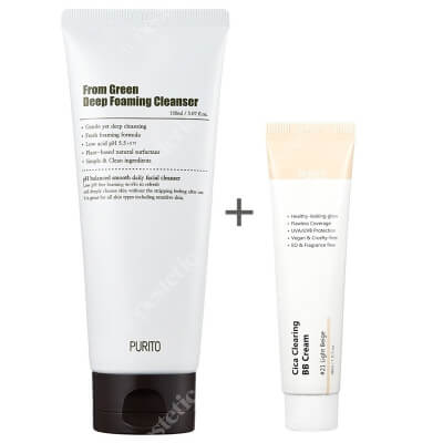 Purito From Green Deep Foaming Cleanser + Cica Clearing BB Cream ZESTAW Dogłębnie oczyszczająca pianka myjąca 150 ml + Krem BB cica ( odcien 21 Jasny beż ) 30 ml