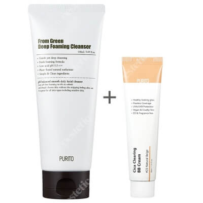 Purito From Green Deep Foaming Cleanser + Cica Clearing BB Cream ZESTAW Dogłębnie oczyszczająca pianka myjąca 150 ml + Krem BB cica ( odcien 23 Naturalny beż ) 30 ml