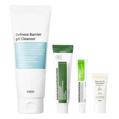 Purito Lovely Skin Care ZESTAW Krem z filtrem przeciwsłonecznym SPF50 TRAVEL 15 ml + Żel oczyszczający 150 ml + Regenerujący krem 50 ml + Krem pod oczy 30 ml