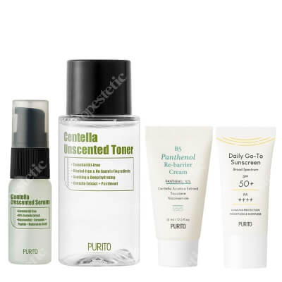 Purito Mini Size Set ZESTAW Toner 30 ml + Serum 15 ml + Krem z filtrem przeciwsłonecznym SPF50 15 ml + Krem 15 ml