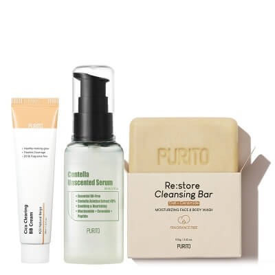 Purito Perfect Start ZESTAW Serum 60 ml + Krem BB cica (23 Natural Beige) 30 ml + Odżywcza kostka do mycia 100 g