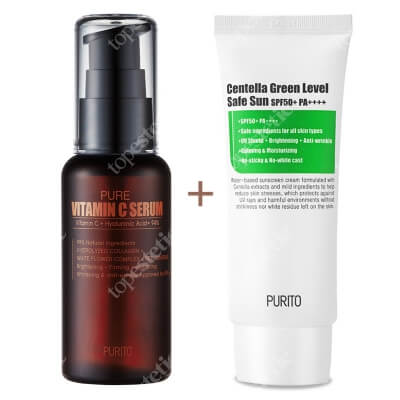 Purito Pure Vitamin C Serum + Centella Green Level Safe Sun SPF 50+ PA++++ ZESTAW Przeciwzmarszczkowe serum z witaminą C 60 ml + Ochronny krem przeciwsłoneczny 60 ml