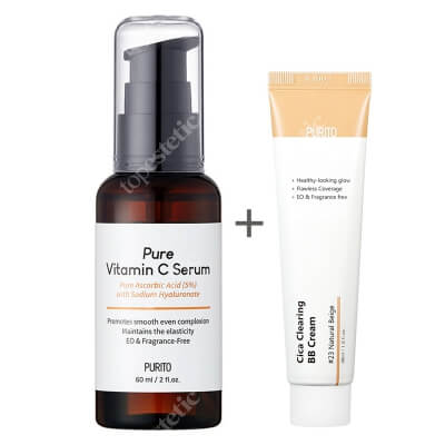 Purito Pure Vitamin C Serum + Cica Clearing BB Cream ZESTAW Serum z witaminą C 60 ml + Krem BB cica (23 Natural Beige) 30 ml