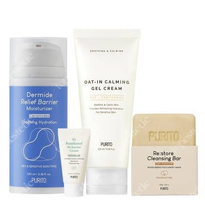 Purito Relief Barrier ZESTAW Kostka do mycia 100 g + Krem z ceramidami 100 ml + Żel - krem 100 ml + Krem z pantenolem 15 ml